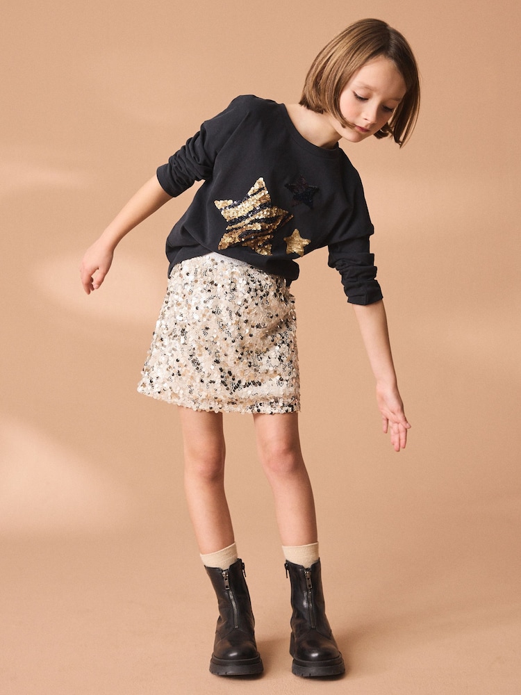 Gold A-Line Sequin Skirt (3-16yrs) - Image 2 of 6