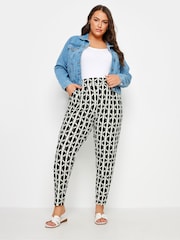 Yours Curve White Geometric Double Pleat Harem Trousers - Image 2 of 5
