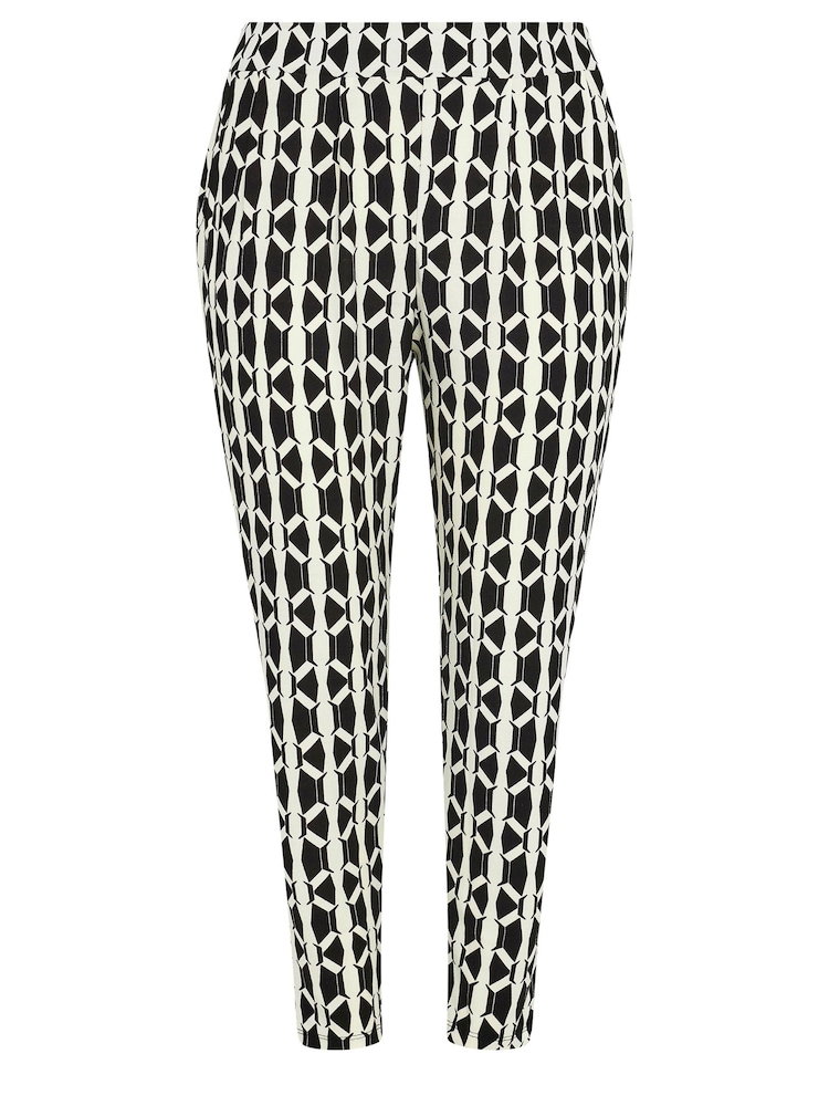 Yours Curve White Geometric Double Pleat Harem Trousers - Image 5 of 5