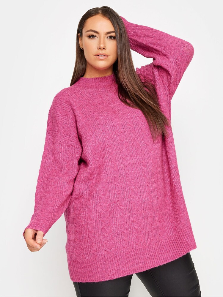 Yours Curve Pink Cable Turtle Neck Jumper - Image 1 of 4