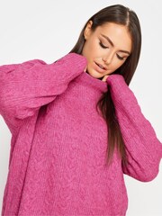 Yours Curve Pink Cable Turtle Neck Jumper - Image 4 of 4