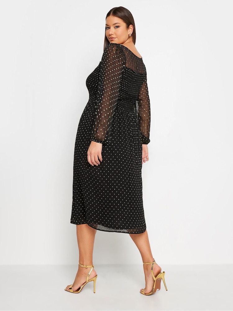 Yours Curve Black London Metallic Spot Shirred Dress - Image 2 of 4