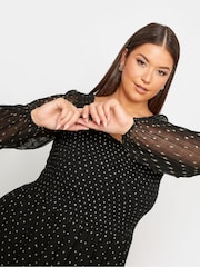 Yours Curve Black London Metallic Spot Shirred Dress - Image 4 of 4