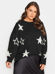 Yours Curve Black Fine Gauge Star Jumper - Image 1 of 4