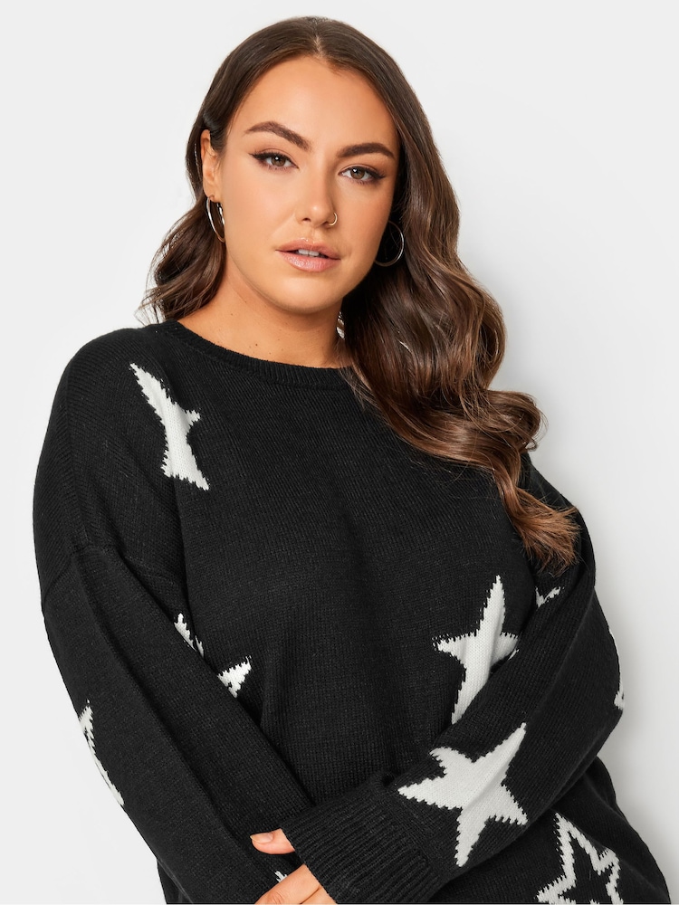 Yours Curve Black Fine Gauge Star Jumper - Image 4 of 4