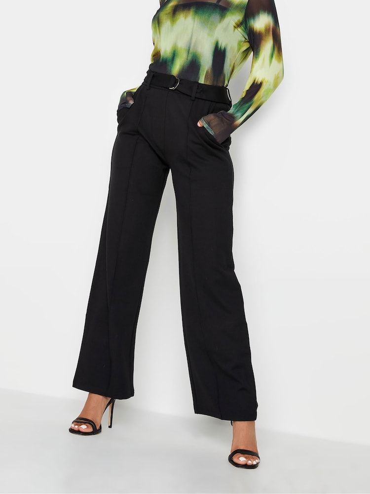 PixieGirl Petite Black Pintuck Belted Wide Leg Trousers - Image 1 of 3 PixieGirl Petite Black Pintuck Belted Wide Leg Trousers - Image 1 of 3