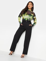 PixieGirl Petite Black Pintuck Belted Wide Leg Trousers - Image 2 of 3