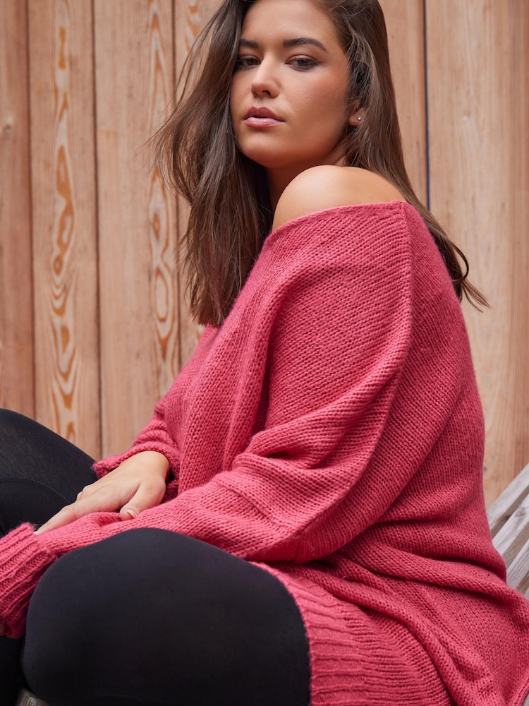 Yours Curve Pink Mossy Yarn Tunic Dress - Image 1 of 5