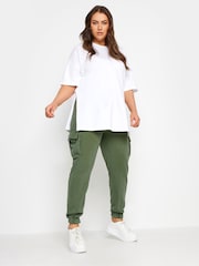 Yours Curve Green Acid Washed Cargo 100% Cotton Joggers - Image 3 of 4