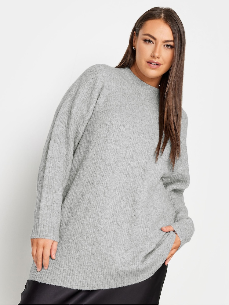 Yours Curve Grey Cable Turtle Neck Jumper - Image 1 of 4