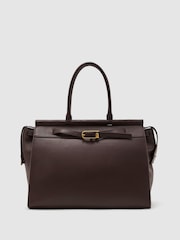Reiss Chocolate Ember Leather Structured Tote Bag - Image 2 of 6