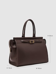 Reiss Chocolate Ember Leather Structured Tote Bag - Image 3 of 6