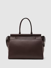 Reiss Chocolate Ember Leather Structured Tote Bag - Image 5 of 6