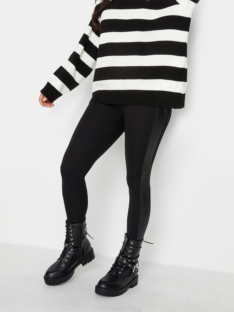 PixieGirl Petite Black PU Side Panel Leggings - Image 1 of 2