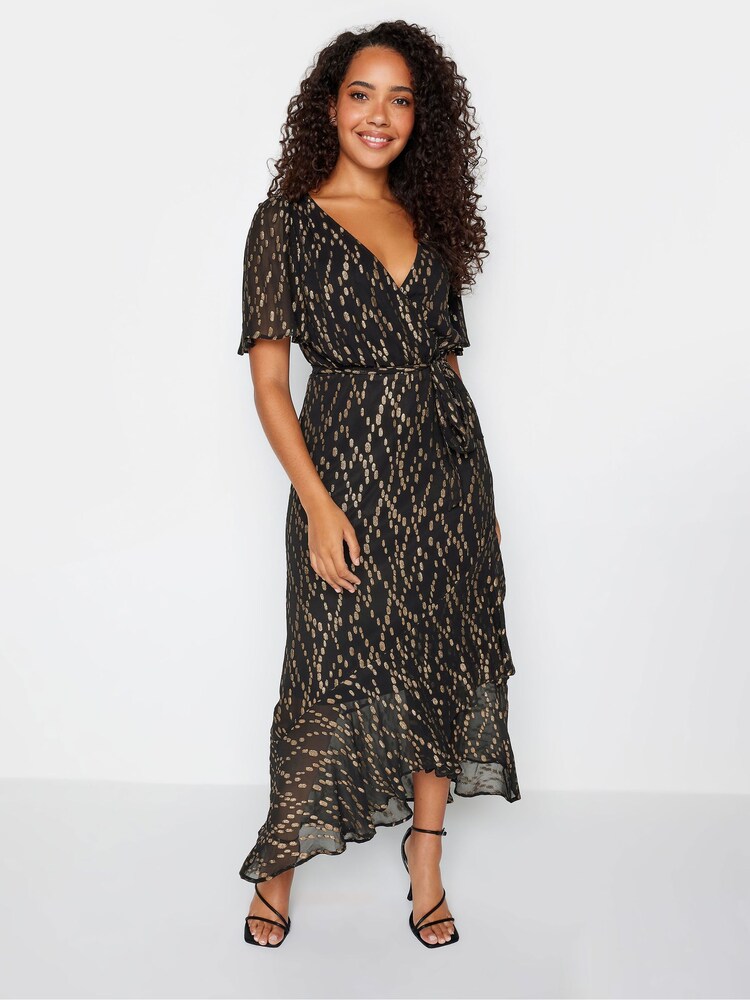 M&Co Black Metallic Wrap Ruffle Dress - Image 1 of 4