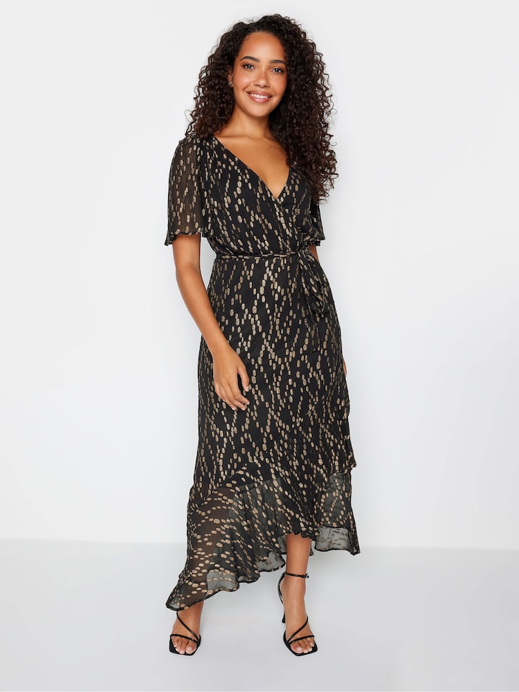 M&Co Black Metallic Wrap Ruffle Dress - Image 1 of 4 M&Co Black Metallic Wrap Ruffle Dress - Image 1 of 4