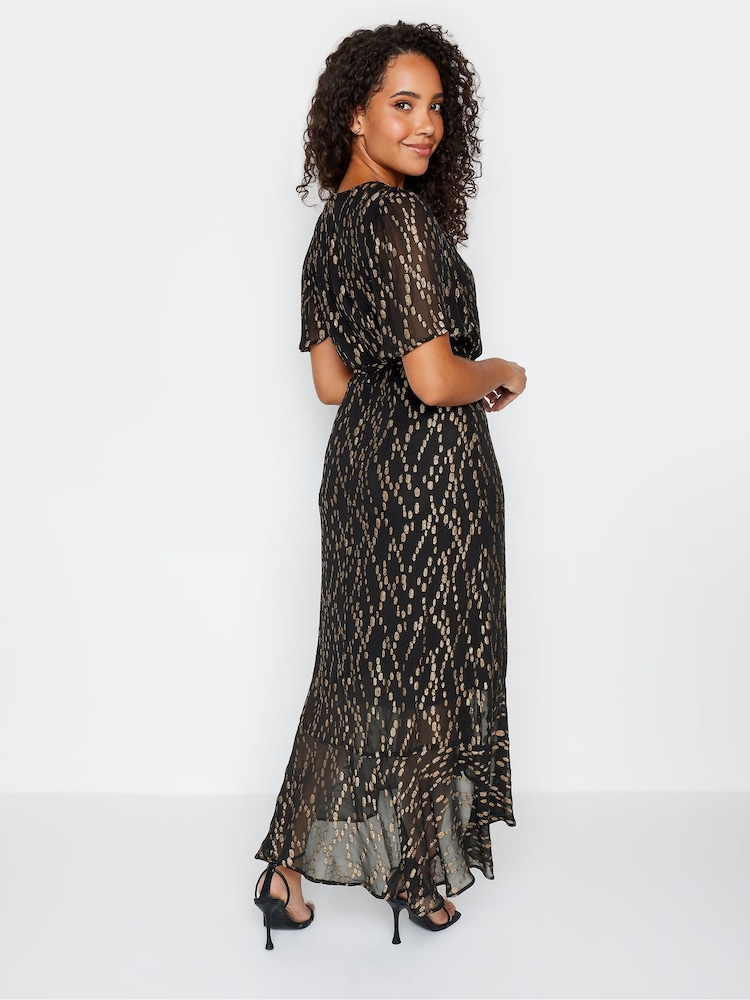 M&Co Black Metallic Wrap Ruffle Dress - Image 2 of 4 M&Co Black Metallic Wrap Ruffle Dress - Image 2 of 4