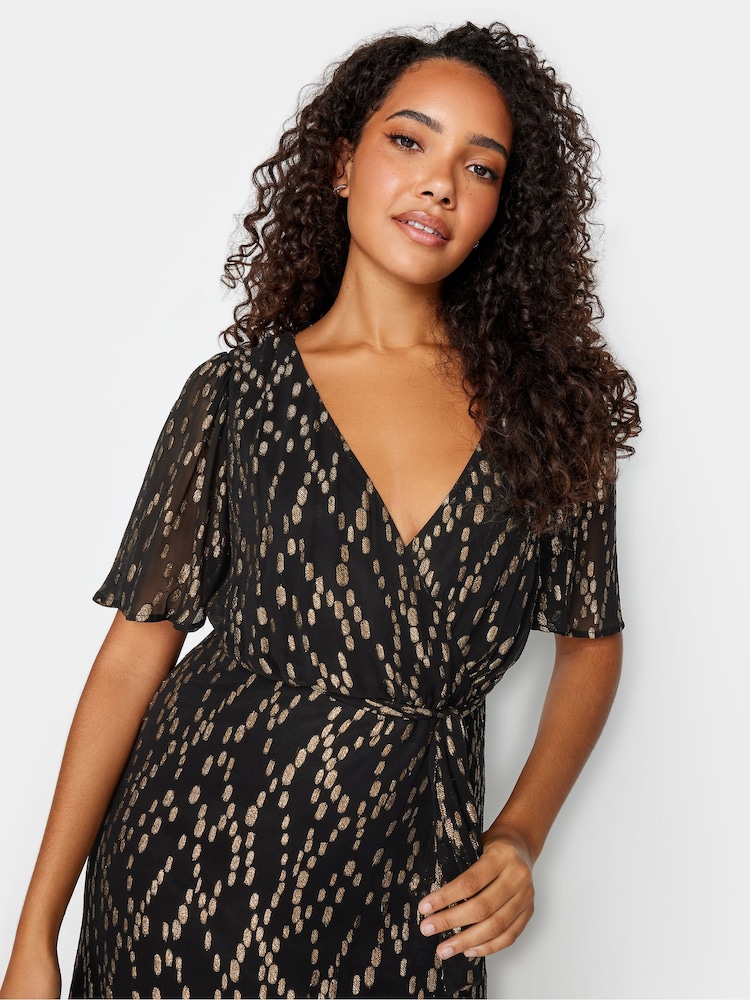 M&Co Black Metallic Wrap Ruffle Dress - Image 4 of 4 M&Co Black Metallic Wrap Ruffle Dress - Image 4 of 4