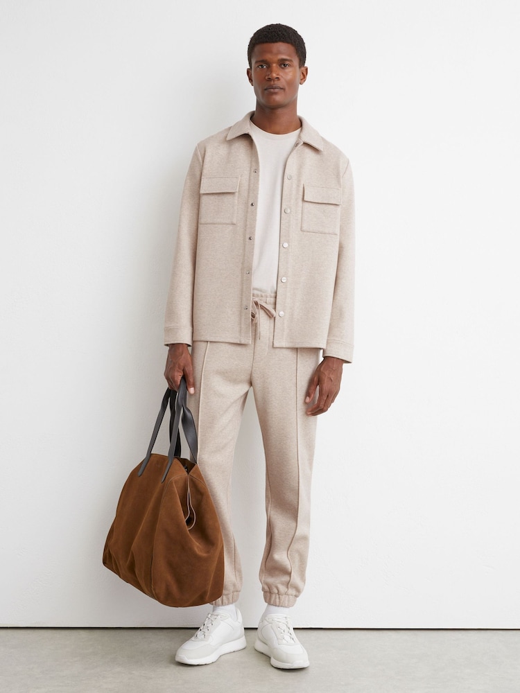 Reiss Oatmeal Melange Gray Herringbone Cuffed Drawstring Joggers - Image 1 of 7