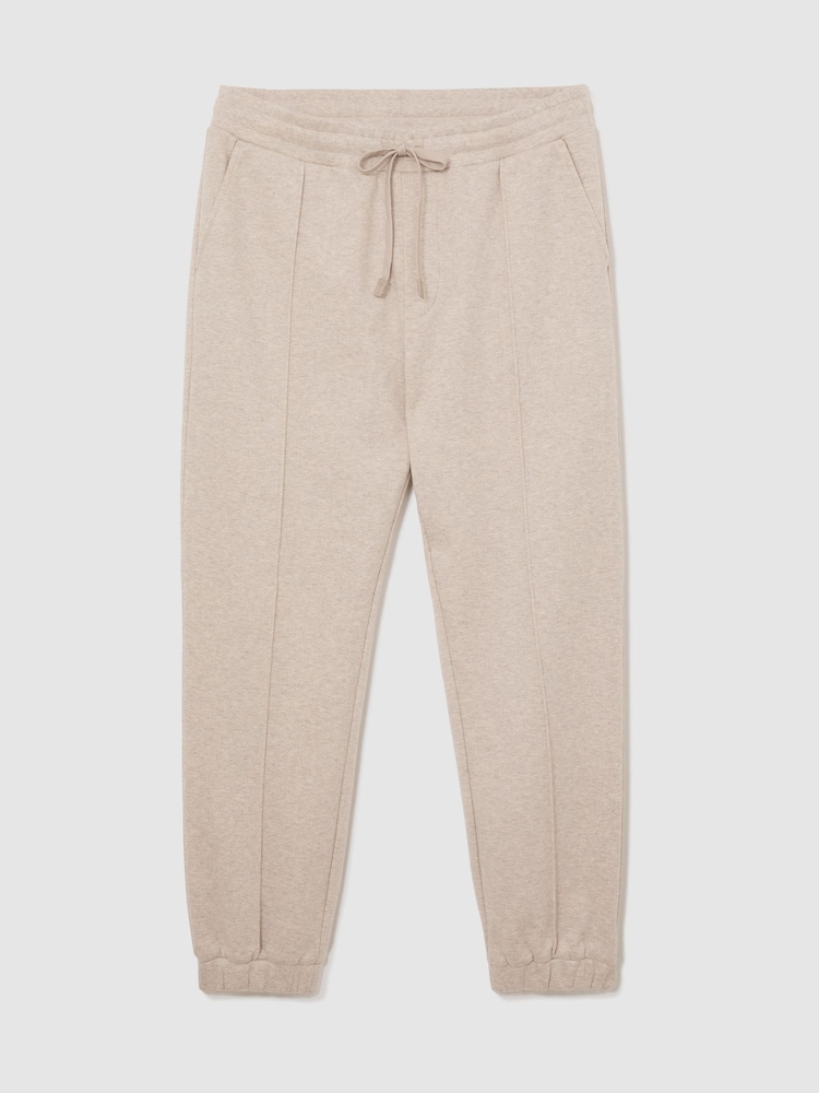 Reiss Oatmeal Melange Gray Herringbone Cuffed Drawstring Joggers - Image 2 of 7