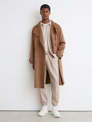 Reiss Oatmeal Melange Gray Herringbone Cuffed Drawstring Joggers - Image 4 of 7