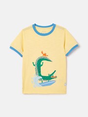Joules Boys' Archie Yellow Crocodile Artwork T-Shirt - Image 1 of 7