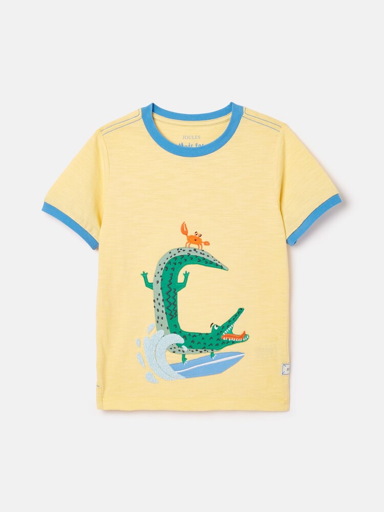 Joules Boys' Archie Yellow Crocodile Artwork T-Shirt - Image 1 of 7