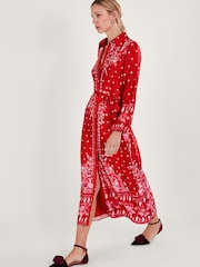 Monsoon Red Shiloh Satin Shirt Dress - Image 1 of 5