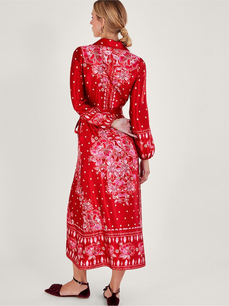 Monsoon Red Shiloh Satin Shirt Dress - Image 2 of 5