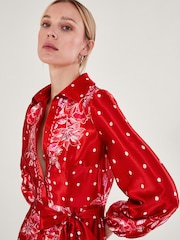 Monsoon Red Shiloh Satin Shirt Dress - Image 3 of 5