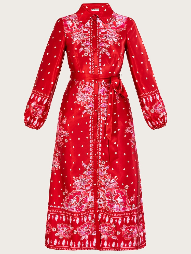 Monsoon Red Shiloh Satin Shirt Dress - Image 5 of 5
