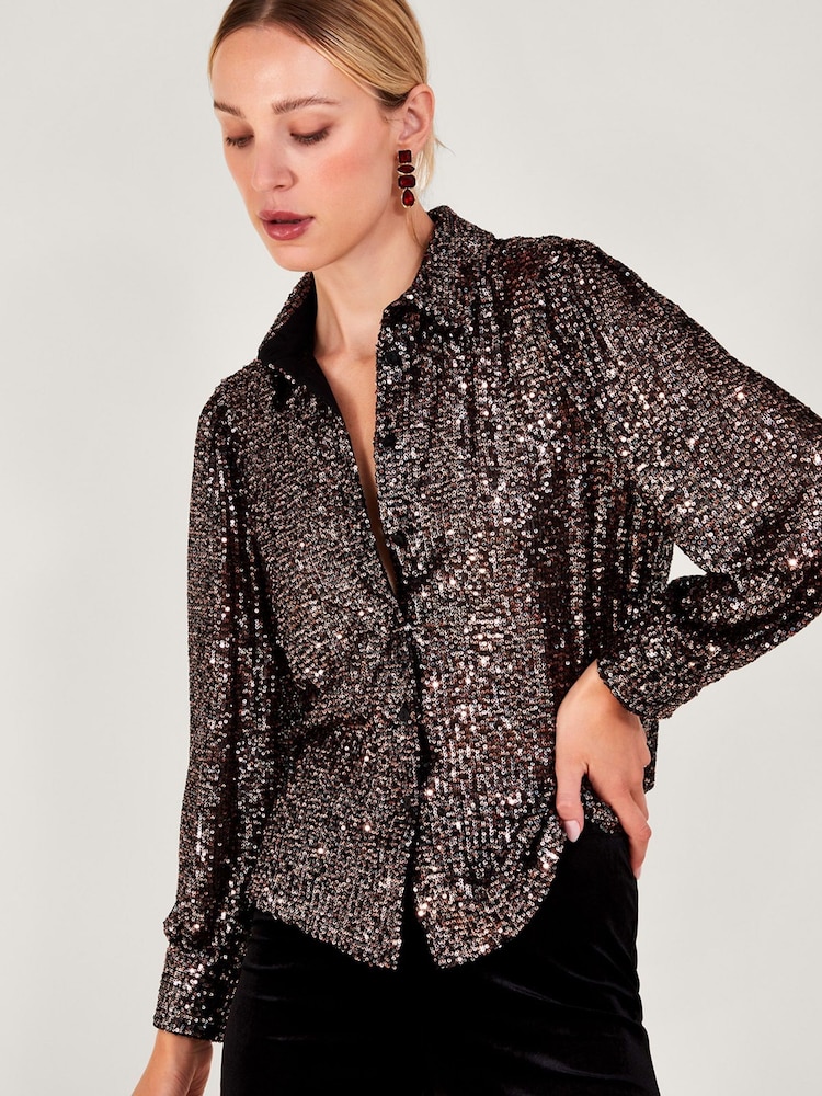 Monsoon Silver Megan Sequin Shirt - Image 1 of 4