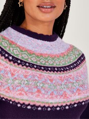 Monsoon Purple Fairisle Pattern Dress - Image 3 of 5