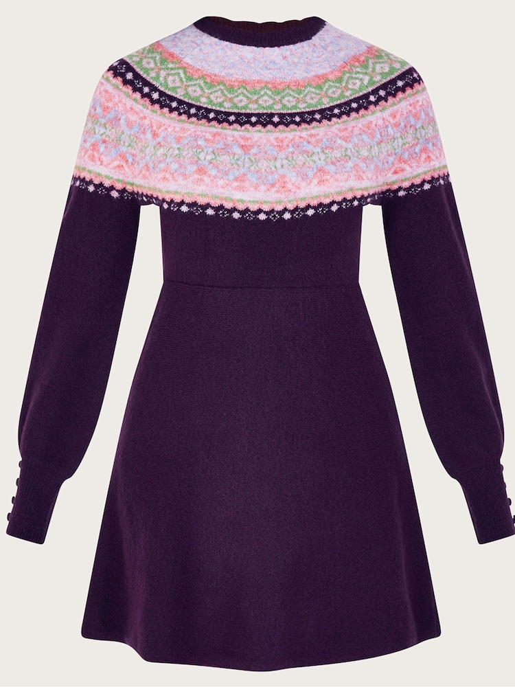 Monsoon Purple Fairisle Pattern Dress - Image 5 of 5