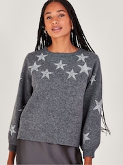 Monsoon Grey Sabrina Star Jumper - Image 1 of 5