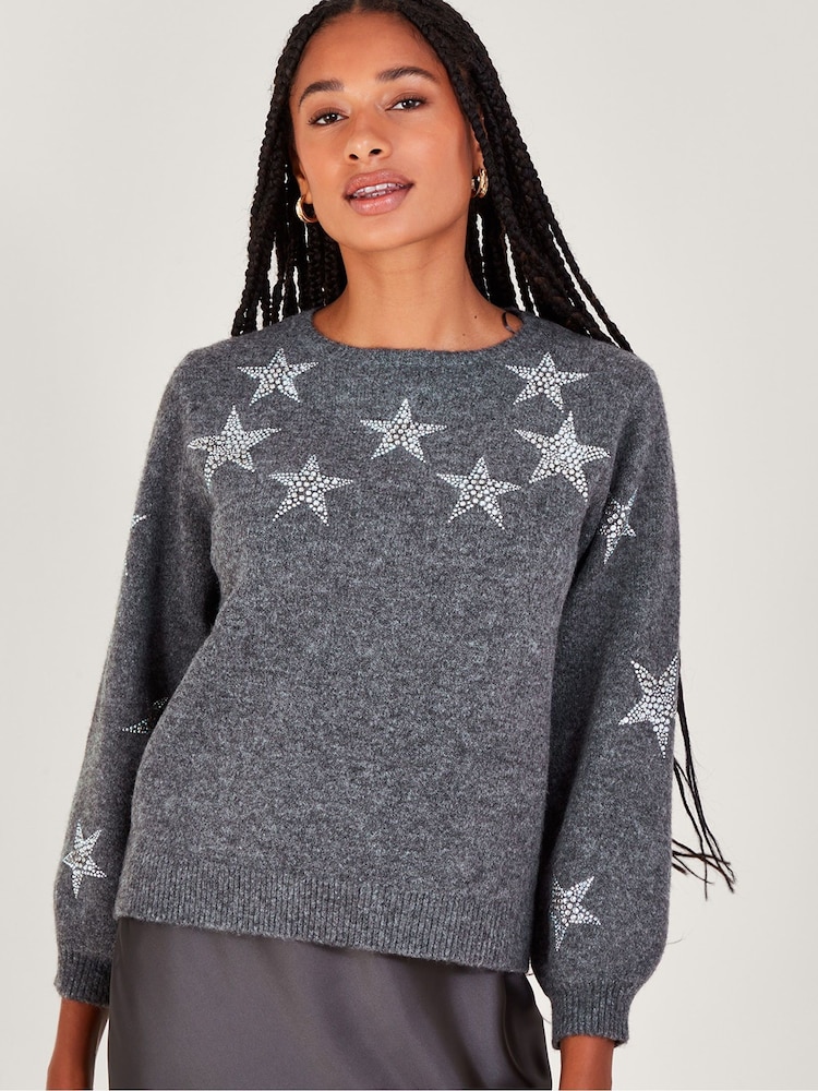 Monsoon Grey Sabrina Star Jumper - Image 1 of 5