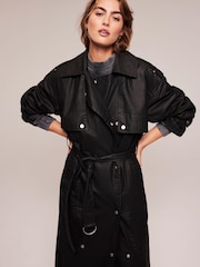 Mint Velvet Black Waxed Trench Coat - Image 2 of 4