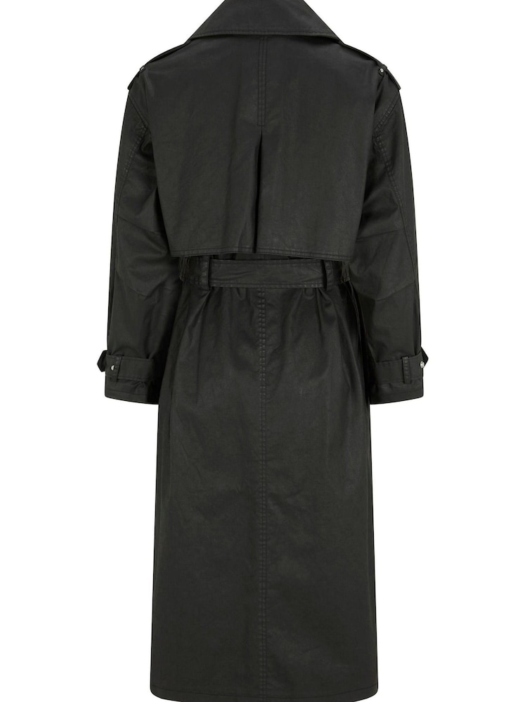 Mint Velvet Black Waxed Trench Coat - Image 4 of 4