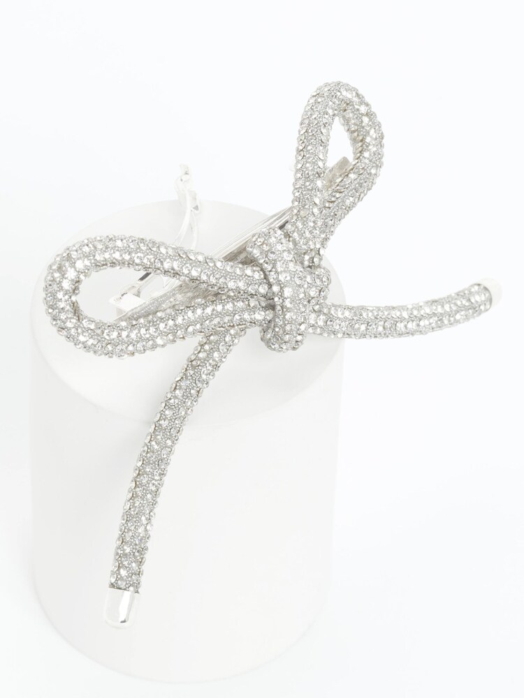 Aela Silver Tone Crystal Tube Bow Hair Clip - Image 1 of 1