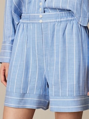 Blue Elasticated Waist Linen Stripe Shorts - Image 5 of 8