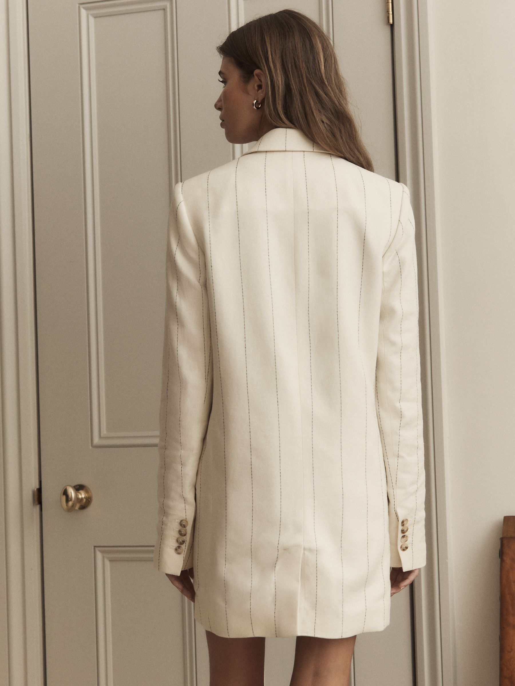 Buy White Striped Linen Double Breasted Blazer from Next Luxembourg