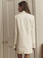White Striped Linen Double Breasted Blazer - Image 3 of 6