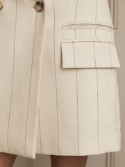 White Striped Linen Double Breasted Blazer - Image 4 of 6