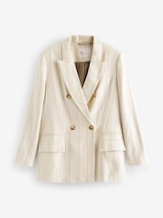 White Striped Linen Double Breasted Blazer - Image 5 of 6
