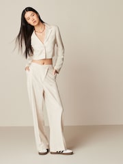 Neutral Linen Textured Cropped Blazer - Image 2 of 7