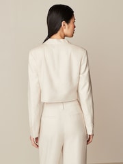 Neutral Linen Textured Cropped Blazer - Image 3 of 7