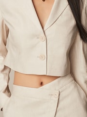 Neutral Linen Textured Cropped Blazer - Image 5 of 7