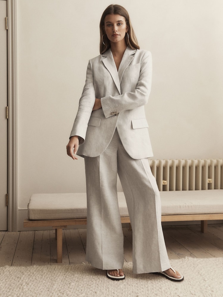 Grey Linen Single Breasted Blazer - Image 2 of 7 Grey Linen Single Breasted Blazer - Image 2 of 7