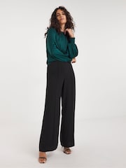 JD Williams Black Magisculpt Satin Wide Leg Trousers - Image 3 of 4