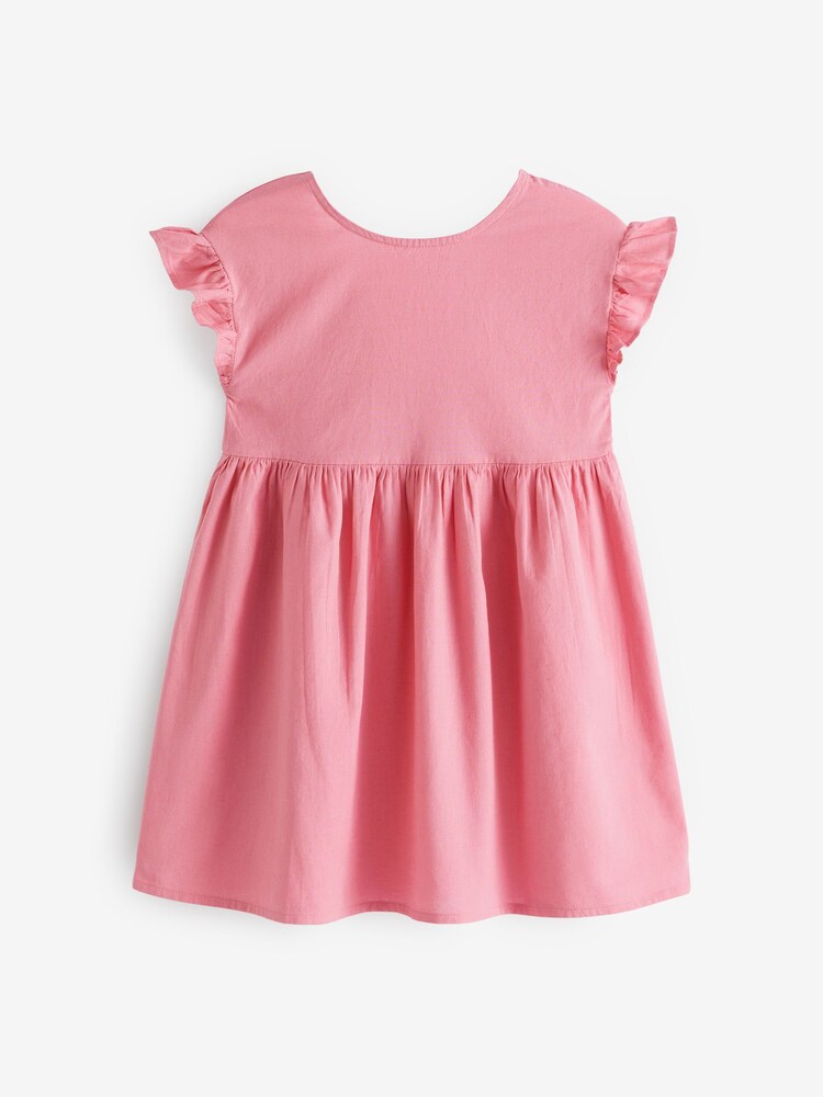 Pink Linen Blend Frill Sleeve Dress - Image 1 of 1